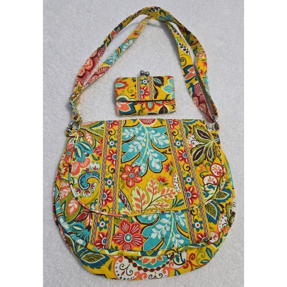 Vera Bradley Provencal Purse and Wallet Set Yellow Multi Crossbody Bag Zip